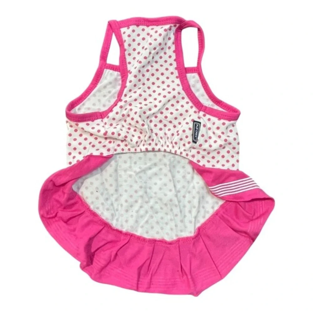 Pup Crew Polka Dot Pet‎ Dress Medium Pink White Bow Ruffle Petco 2011 Girly